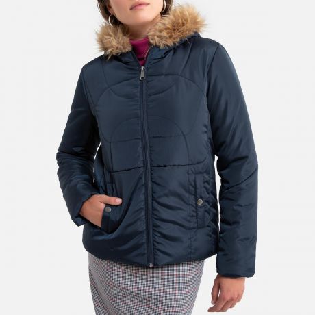 Куртка LaRedoute Стеганая короткая с капюшоном зимняя модель 48 (FR) - 54 (RUS) синий