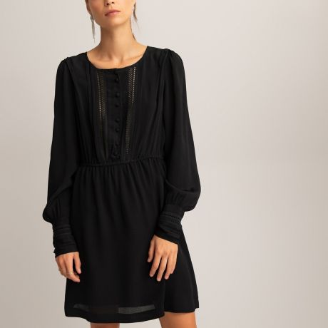 Платье LaRedoute Расклешенное короткое кружевные вставки 34 (FR) - 40 (RUS) черный