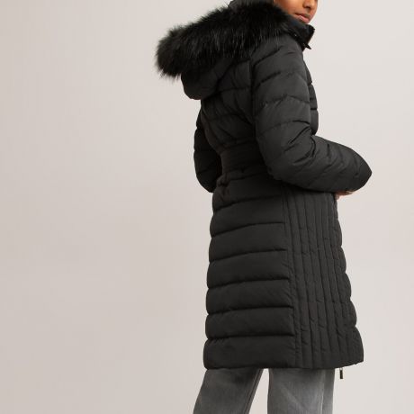 Куртка LaRedoute Стеганая длинная непромокаемая с поясом и капюшоном 36 (FR) - 42 (RUS) черный