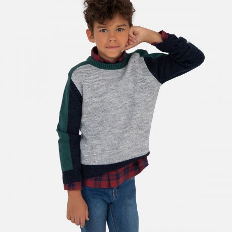 Пуловер LaRedoute С круглым вырезом и рисунком колорблок 3-12 лет 3 года - 94 см серый