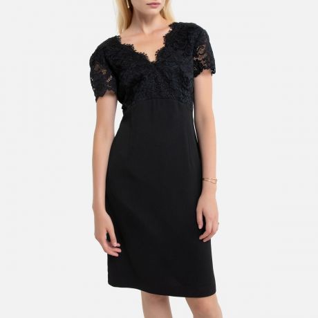 Платье-миди LaRedoute Прямое с короткими рукавами 36 (FR) - 42 (RUS) черный
