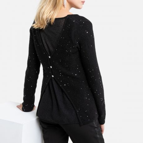 Пуловер LaRedoute С круглым вырезом и с кружевом сзади 46/48 (FR) - 52/54 (RUS) черный