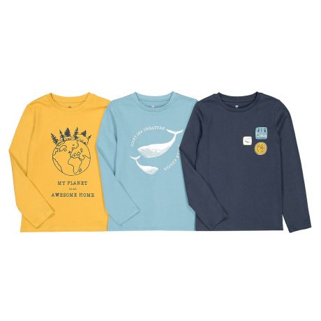 Комплект из 3 футболок с LaRedoute Круглым вырезом и рисунком 3-12 лет 10 синий