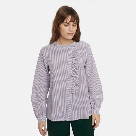 Блузка LaRedoute В полоску с круглым вырезом и воланами XS фиолетовый