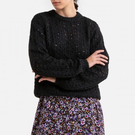 Пуловер LaRedoute Короткий с круглым вырезом из плотного трикотажа L черный