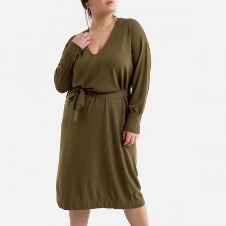 Платье-пуловер LaRedoute Короткое с V-образным вырезом и ремешком 56 (FR) - 62 (RUS) зеленый