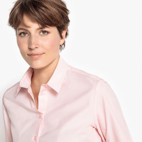 Рубашка LaRedoute Прямого покроя с длинными рукавами 100 хлопок 34 (FR) - 40 (RUS) розовый