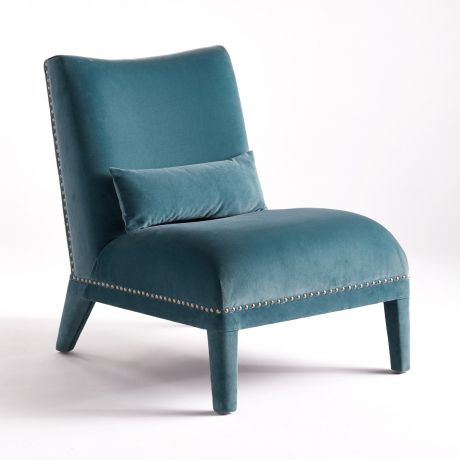 Кресло LaRedoute Из велюра с заклепками Eulali единый размер синий