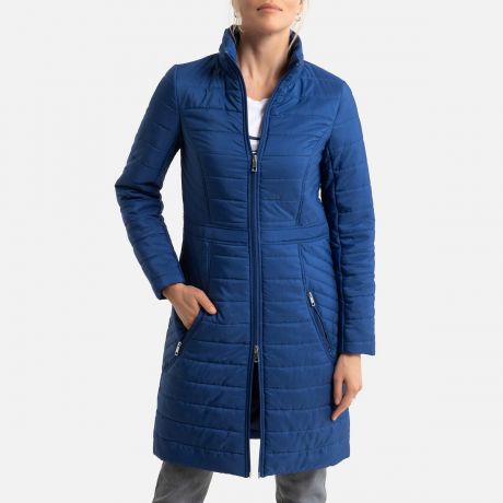 Куртка LaRedoute Стеганая длинная с застежкой на молнию пропитка Teflon 44 (FR) - 50 (RUS) синий