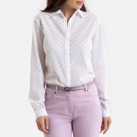 Рубашка LaRedoute С английской вышивкой и длинными рукавами 54 (FR) - 60 (RUS) белый