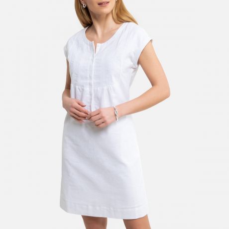 Платье-миди LaRedoute Прямое с короткими рукавами 52 (FR) - 58 (RUS) белый