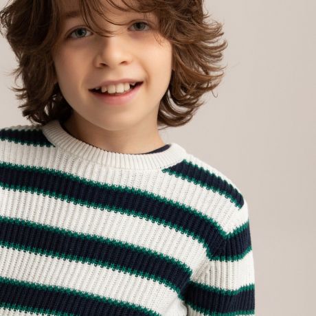 Пуловер LaRedoute С круглым вырезом из плотного трикотажа в полоску 3-12 лет 10 лет - 138 см зеленый