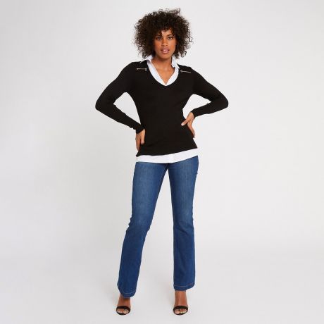 Пуловер-рубашка LaRedoute 2 в 1 ссо вставками застежек на молнию на плечах M черный