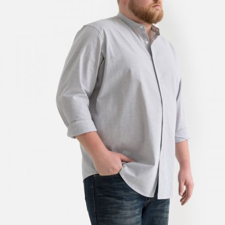 Рубашка LaRedoute Прямого покроя с воротником-стойкой и рисунком в тонкую полоску 47/48 серый