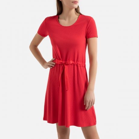 Платье LaRedoute Короткое из трикотажа с завязками на поясе L красный