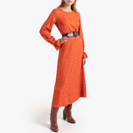 Платье LaRedoute Длинное с круглым вырезом и длинными рукавами 36 (FR) - 42 (RUS) оранжевый