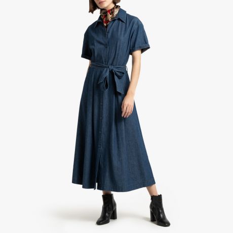 Платье-рубашка LaRedoute Длинное из денима 34 (FR) - 40 (RUS) синий