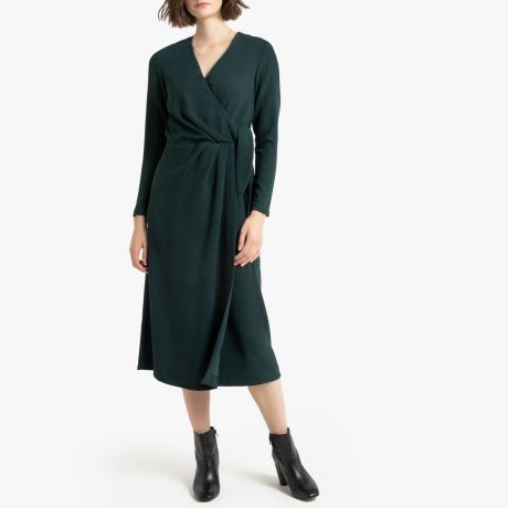 Платье LaRedoute С эффектом с запахом длинные рукава 38 (FR) - 44 (RUS) зеленый