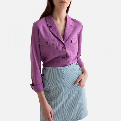 Блузка LaRedoute С пиджачным воротником из льна и хлопка 34 (FR) - 40 (RUS) розовый