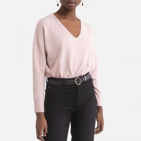 Пуловер LaRedoute С V-образным вырезом из тонкого трикотажа XS розовый