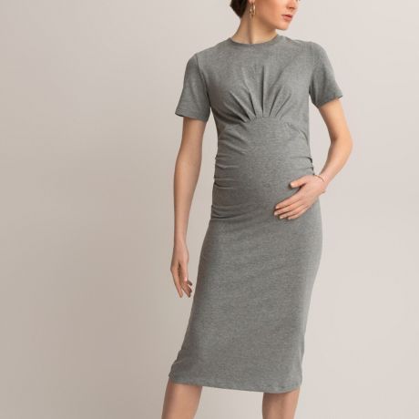 Платье LaRedoute Для периода беременности прямое короткие рукава XL серый