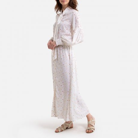 Платье-рубашка LaRedoute Длинное с завязками и цветочным принтом 36 (FR) - 42 (RUS) разноцветный