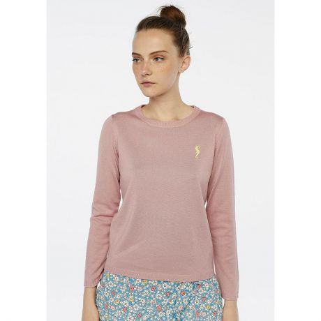 Пуловер LaRedoute С круглым вырезом с вышивкой на груди S розовый