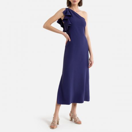 Длинное LaRedoute Платье для торжества асимметричное с воланом 42 (FR) - 48 (RUS) фиолетовый