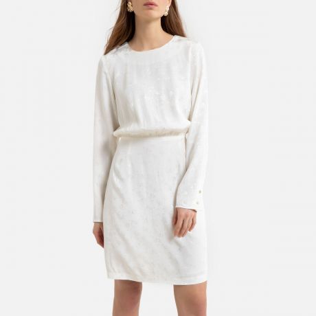 Прямое LaRedoute Платье из атласной ткани с длинными рукавами 44 (FR) - 50 (RUS) белый