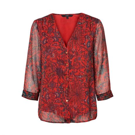Блузка LaRedoute С цветочным принтом и V-образным вырезом XS красный