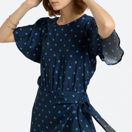 Платье LaRedoute С короткими рукавами-бабочками и рисунком в горошек 42 (FR) - 48 (RUS) синий