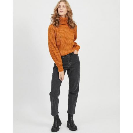 Пуловер LaRedoute С длинным отворотом из плотного трикотажа S оранжевый