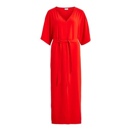 Платье LaRedoute Длинное прямое с рукавами 34 с ремешком 38 (FR) - 44 (RUS) красный