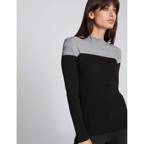 Пуловер LaRedoute Двухцветный с воротником-стойкой с длинными рукавами XS серый