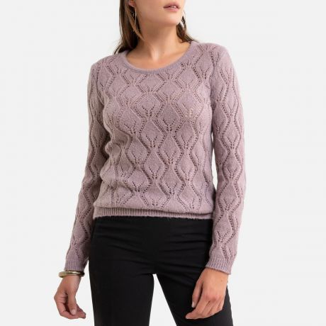 Пуловер LaRedoute С круглым вырезом из трикотажа пуантель 50/52 (FR) - 56/58 (RUS) розовый