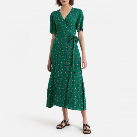 Платье LaRedoute С запахом макси длинное с цветочным принтом 42 (FR) - 48 (RUS) зеленый