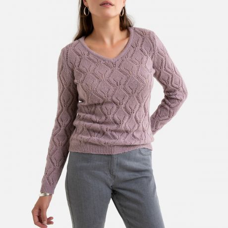 Пуловер LaRedoute С V-образным вырезом из трикотажа пуантель 50/52 (FR) - 56/58 (RUS) розовый