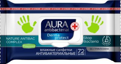 Aura Влажные салфетки AURA антибактериальные, 72 шт