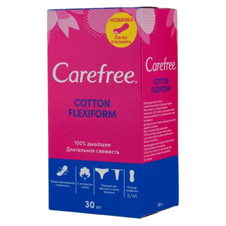 CAREFREE Салфетки ежедневные (прокладки) FlexiForm 30 шт (CAREFREE, На каждый день)