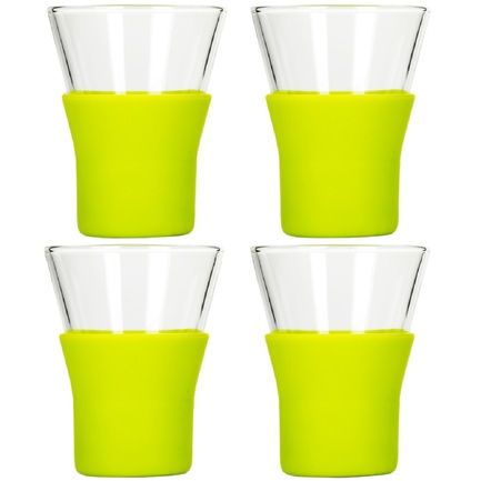 Набор стаканов для кофе, чая Ypsilon Brio (220 мл), с зеленой силиконовой подставкой, 4 шт 340330GV8021990 Bormioli Rocco