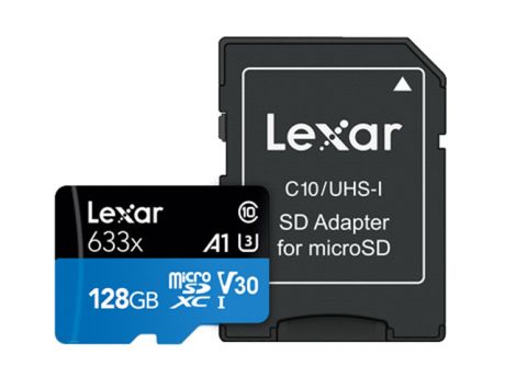 Карта памяти 128Gb - Lexar Micro Secure Digital XC UHS-I Class 10 A1 V30 U3 LSDMI128BB633A с переходником под SD