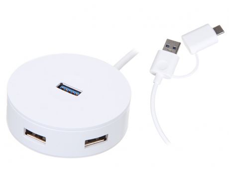 Хаб USB Baseus Round Box Type-C + USB-A - USB 3.0 + 3xUSB 2.0 12cm White CAHUB-GB02