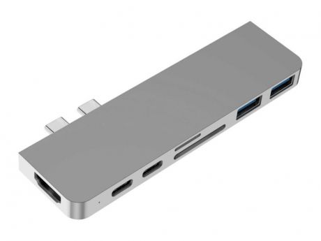 Хаб USB HyperDrive Duo 7-in-2 USB-C/USB-C/HDMI/2xUSB/MicroSD/SD для MacBook Pro / Air Silver HD28C-SILVER