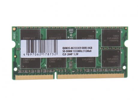 Модуль памяти Qumo DDR3 SO-DIMM 1333MHz PC-10660 CL9 - 8Gb QUM3S-8G1333C9R