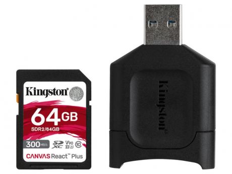 Карта памяти 64Gb - Kingston Canvas React Plus Secure Digital XC UHS-II Class U3 V90 MLPR2/64GB