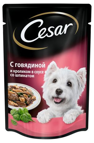 Консервированный корм для собак Cesar с говядиной кроликом и шпинатом в соусе, 85 г