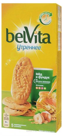 Печенье ВelVita Утреннее c фундуком и мёдом, 225 г