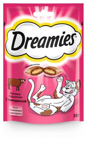 Лакомство для кошек Dreamies подушечки с говядиной, 30 г