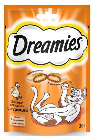 Лакомство для кошек Dreamies подушечки с курицей, 30 г