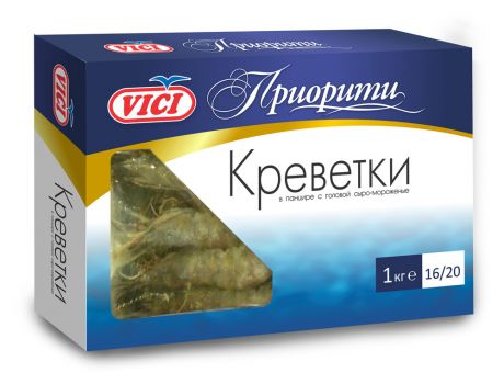 Креветки в панцире VICI c головой замороженные 16/20, 1 кг